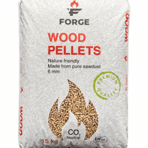 FORGE træpiller 15 kg – forside af sæk med ENplus A1 mærkning